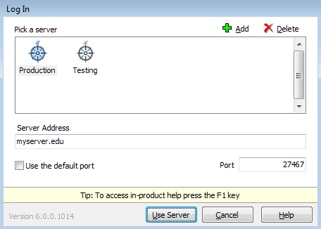 MAPS/Argos 5.0 server dialog
